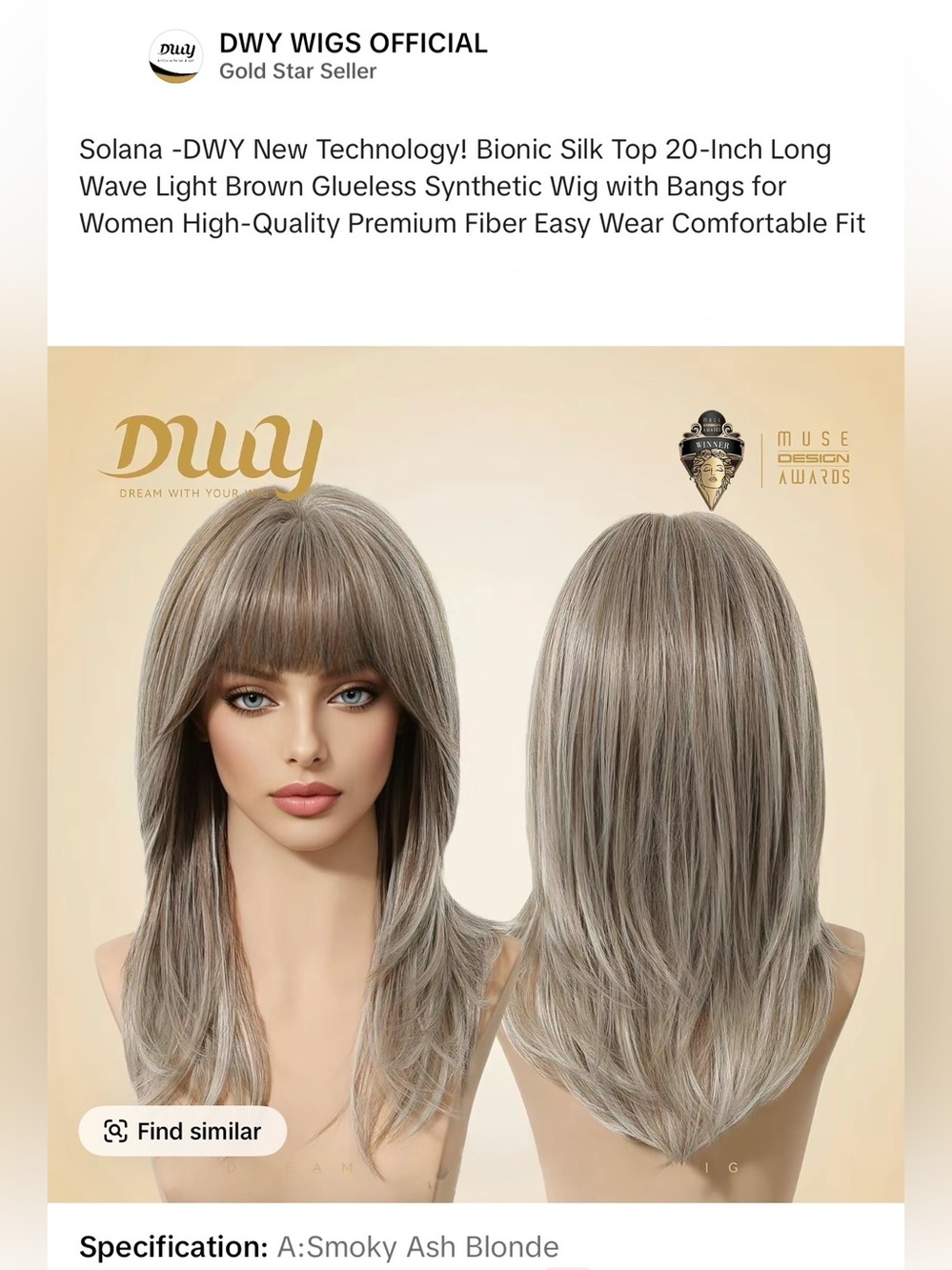 DWY Solona Bionic Silky Top 20" Long Layered Wig with Bangs